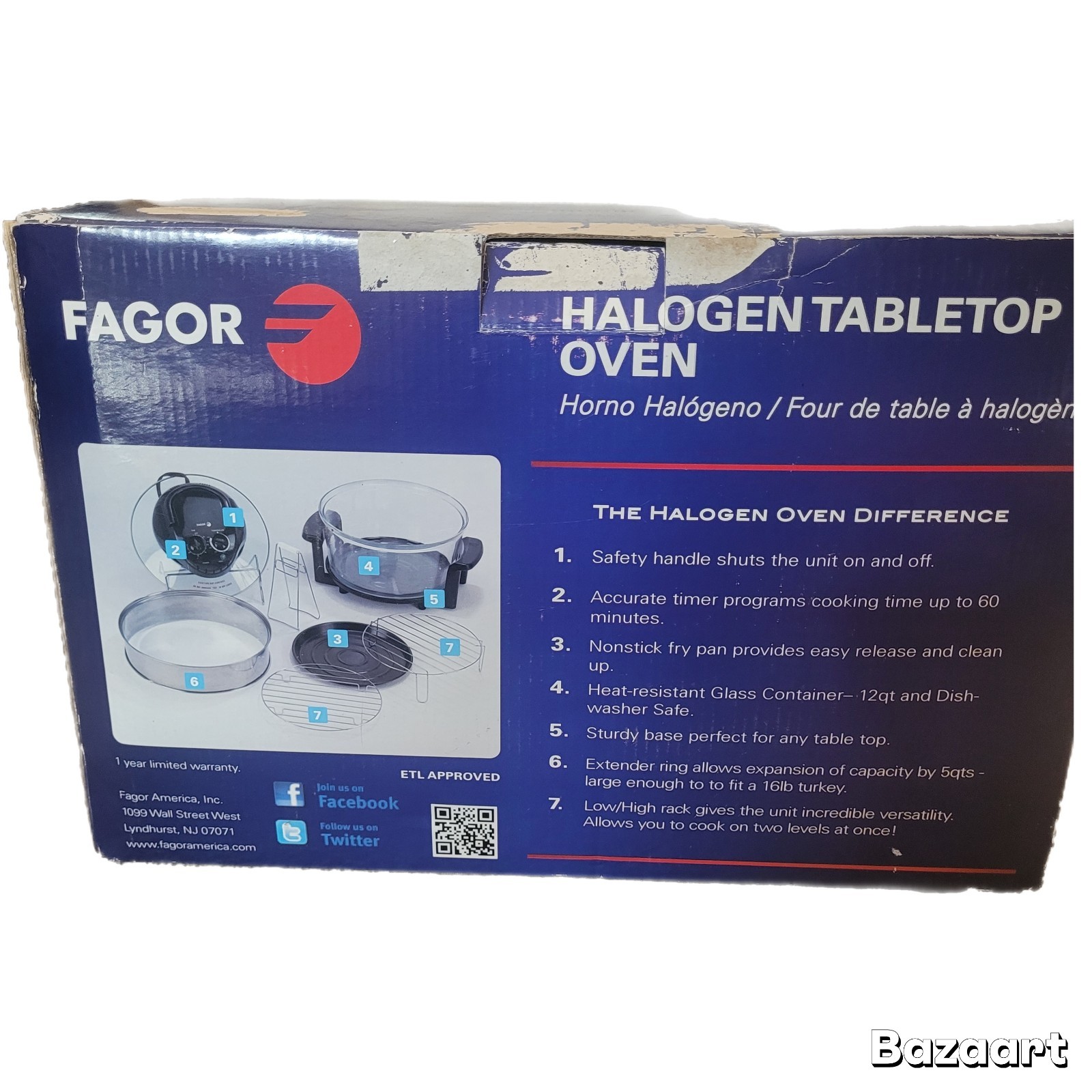 Fagor Halogen Tabletop Oven 12 Quart 1200 Watt Healthy Living NEW