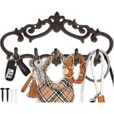 Vintage Cast Iron Wall Mounted Hanger with 5 Hooks – Rustic Decorative Storage