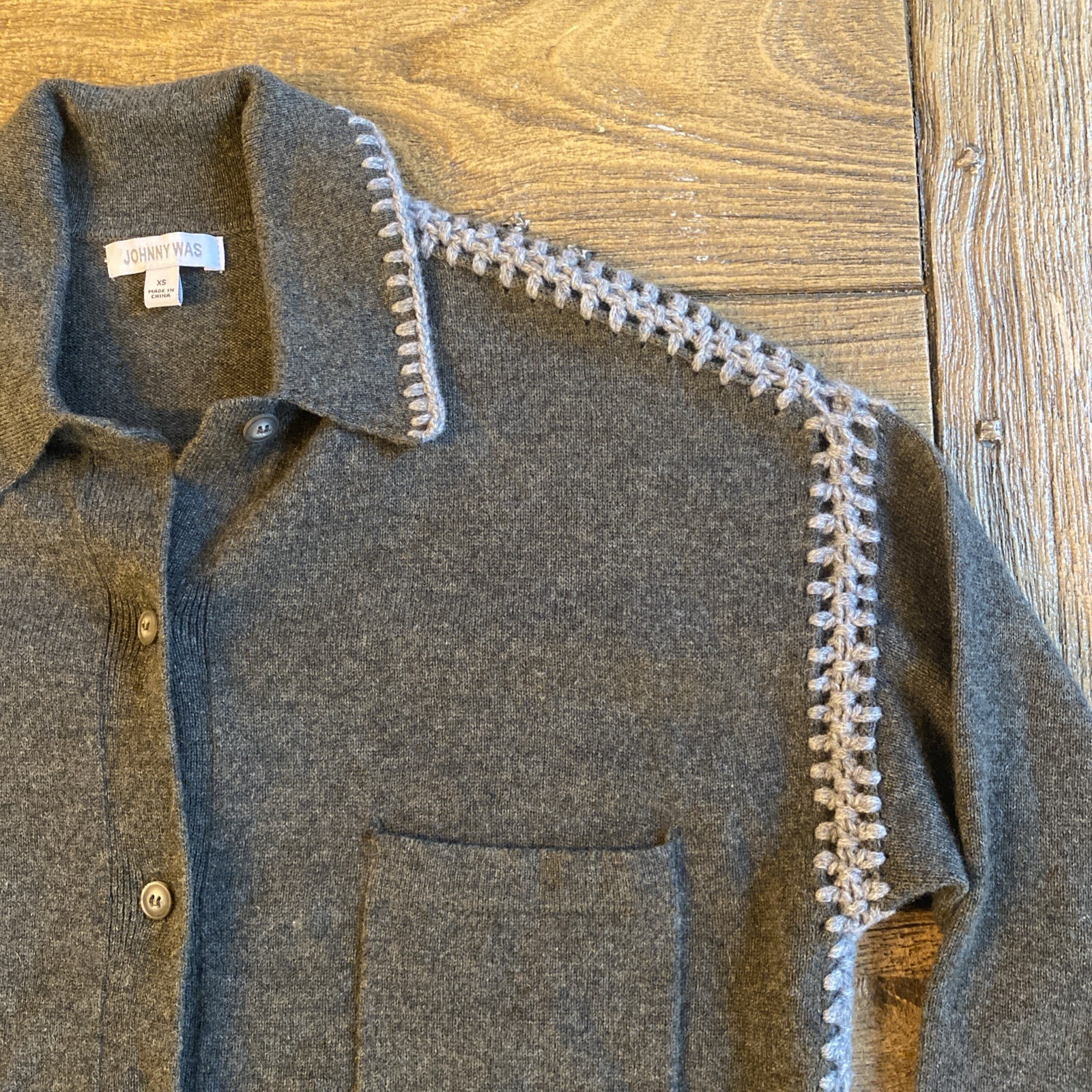 Johnny Was Gray Cashmere Collared Button Down W/ … - image 2