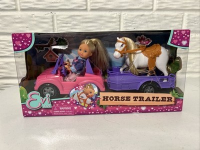 Simba Toys Evi Love 4 3/4'' Doll With Pink Jeep Horse & Trailer Age 3 Years & Up