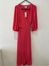 Oasis Short Sleeve Midi Wrap Dress Size 10 Hot Pink Tie Waist V-Neck RRP £55