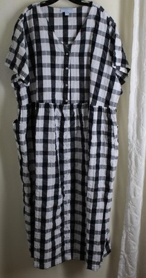 New Only Necessities Sz 3X Crinkled Black White Gingham Check Modest Dress NICE