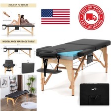 Memory Foam Massage Table Portable Adjustable Height 84 Inch Black Faux Leather