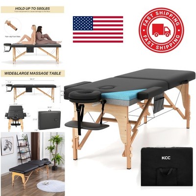 Memory Foam Massage Table Portable Adjustable Height 84 Inch Black Faux Leather