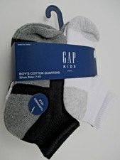 Gap Kids 8 Pair Boys White Black Gray Cotton Quarter Socks Shoe Size 7-10 NEW