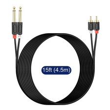 J D Dual 1/4" TS Dual RCA Stereo Audio Interconnect Cable 15ft Male to Male