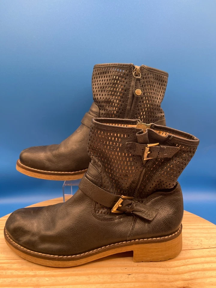 Botín Geox Para Mujer Talla 8/EU38 Negro Cuero Hebilla Cremallera Lateral Tobillo Perforado Foto 3 de 4