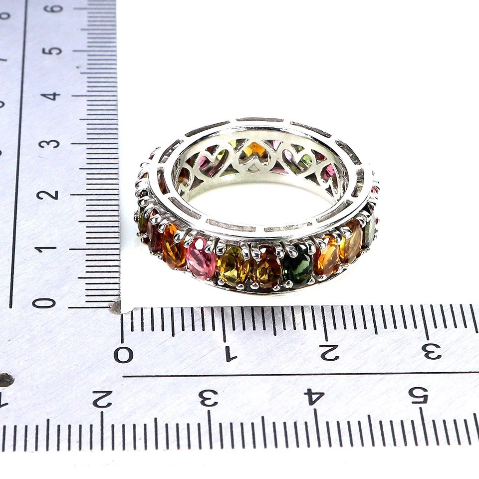 925 Anello Argento Sterling Ovale Tormalina 5x3mm Naturale Gemma Gioielli Size 8 - Immagine 3 di 4