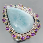 Fine Art 28 ct Natural Larimar Ring 925 Sterling Silver Size 8 /R438524