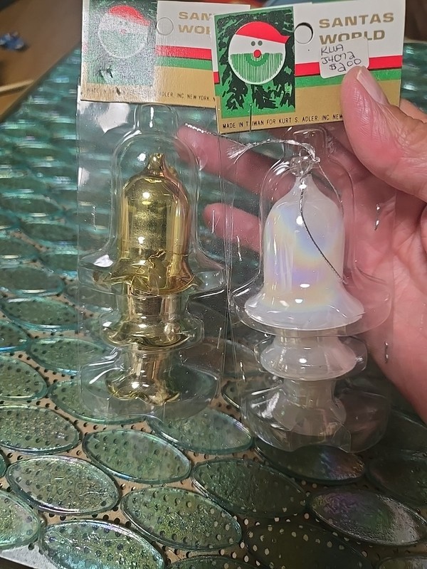 Lot Of 2 Vtg Tiered Glass Bell Ornament Kurt Adler  Santa's World New Old Stock 