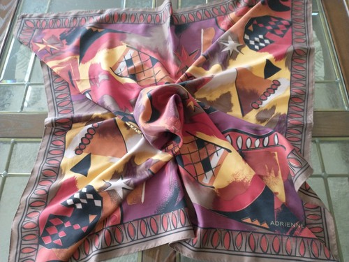 Vintage Adrienne Vittadini Seidentuch braun/goldfarben Tribal Print groß 35/34 Zoll - Bild 7 von 10