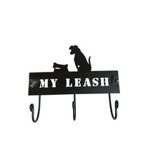 My Leash Dog Pet Leash Metal Rack Hanger 8"x6.5" Three Hooks Wall Mounted Black