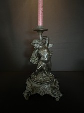 antiker Kerzenständer Skulptur Putto Amor Gusseisen bronziert um 1900