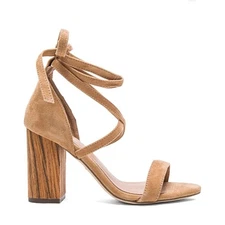 Raye Belle Wrap Heels 9 Suede Tan Brown Wooden Sandals Boho 