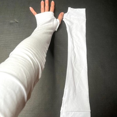 Cotton Jersey Armwarmers White Thumb Hole Hand Warmers Driving Sun UV Protection