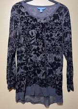 Simply Vera Wang Burnout Velvet Long Sleeve Top Tunic Size M/PM Black Goth
