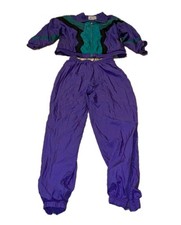 80s 90s Casual Isle Womens 2 Piece Track Suit Colorblock Purple Windbreaker PM