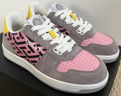 NIB Versace Medusa Greca Greek Key Logo Pink Gray Low Top Sneakers Sz 37 7 $995
