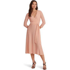 Lauren Ralph Lauren Midi Dress Womens 6 Pink Opal Tie Waist Surplice Neck NLW321