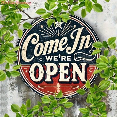 Retro Come in We're Open Aluminum Tin Metal Signs Home Décor 8x8
