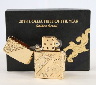 Zippo 2018 Collectible Of The Year Golden Scroll Gold Plated Armor