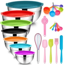 Mixing Bowls with Lids Set of 7, Stainless Steel Nesting Mixing Bowls Set with