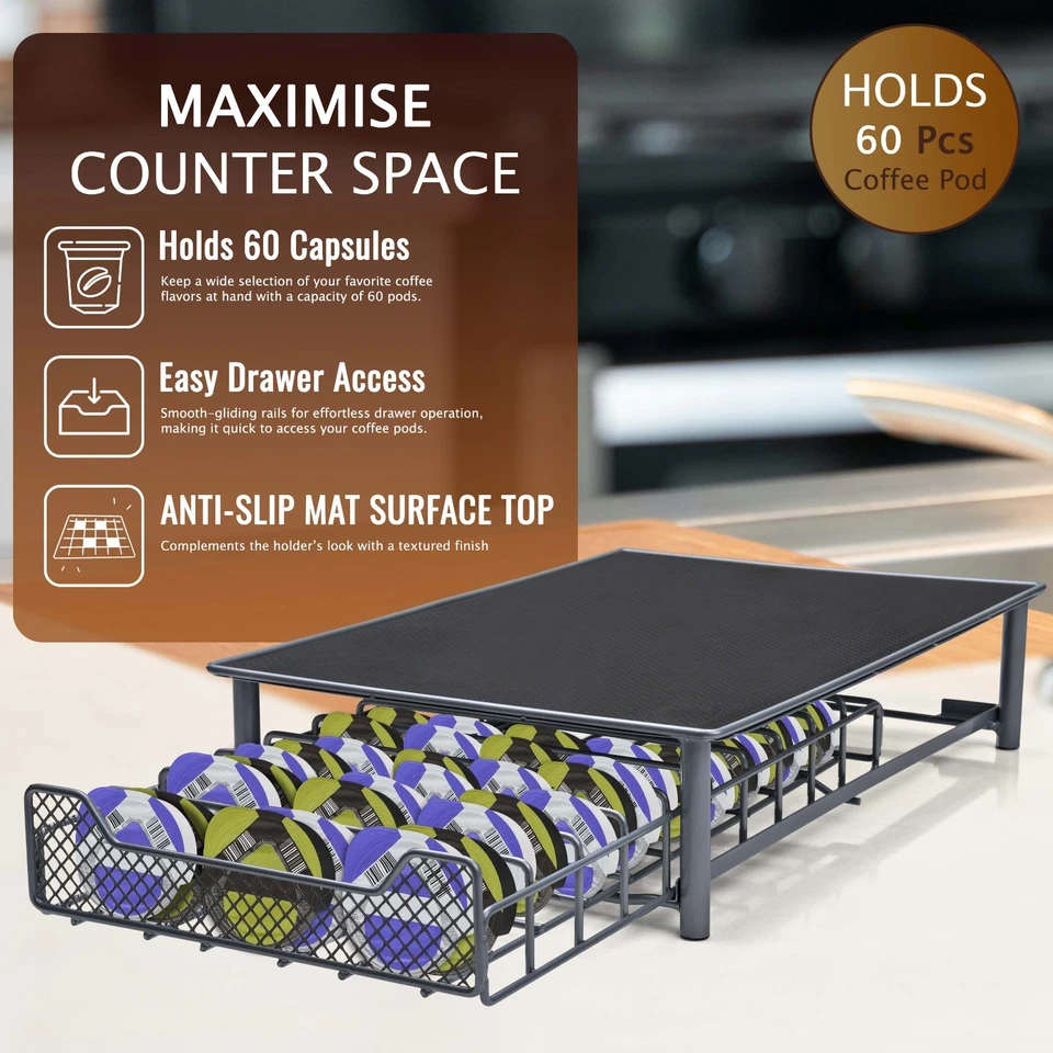 60 POD TASSIMO COFFEE CAPSULE RACK HOLDER DISPENSER STAND DRAWER STORAGE - Image 3 of 4