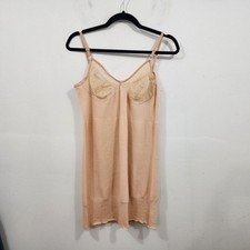 Vintage Bater Switzerland Sheer Knit Nylon Lace Full Slip Short Tan Nude Size S