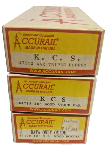 Lote 3 Coches Accurail Escala HO Stock Incluye KCS AAR Triple Tolva # 7513 en Caja | Zustand: Used