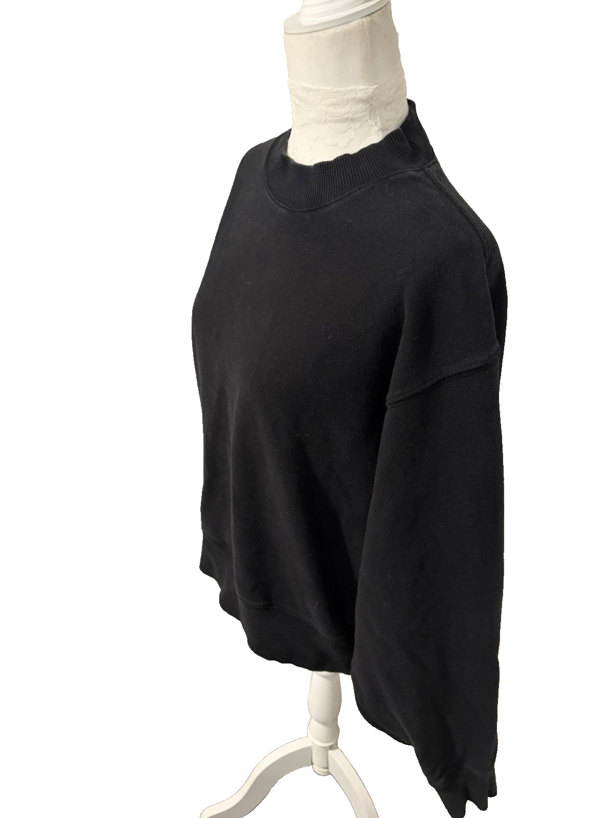 Uniqlo Cropped Black 100% Cotton Sweatshirt~Womens M~ Balloon Sleeves Oversized thumbnail 4