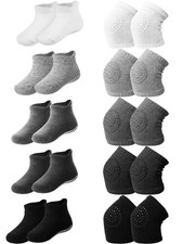 10 Pairs Baby Crawling Knee Pads, Anti Slip Socks Set, Unisex Toddler, Cotton.