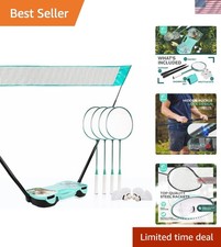 Complete Portable Badminton Set with 4 Rackets Handy Storage Box for Outdoors