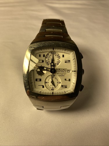 Seiko Premier Chronograph Alarm Sapphire Crystal 38mm Men's Watch 7T62-0BG0