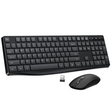Wireless Keyboard and Mouse Combo, 2.4G Full-Sized Ergonomic Keyboard Mouse, ...