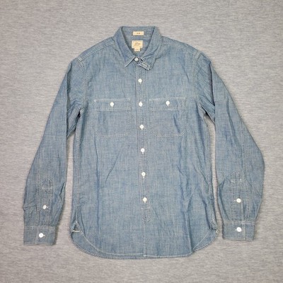 J Crew Chambray Shirt Mens Small Slim Chin Strap Workwear Utility