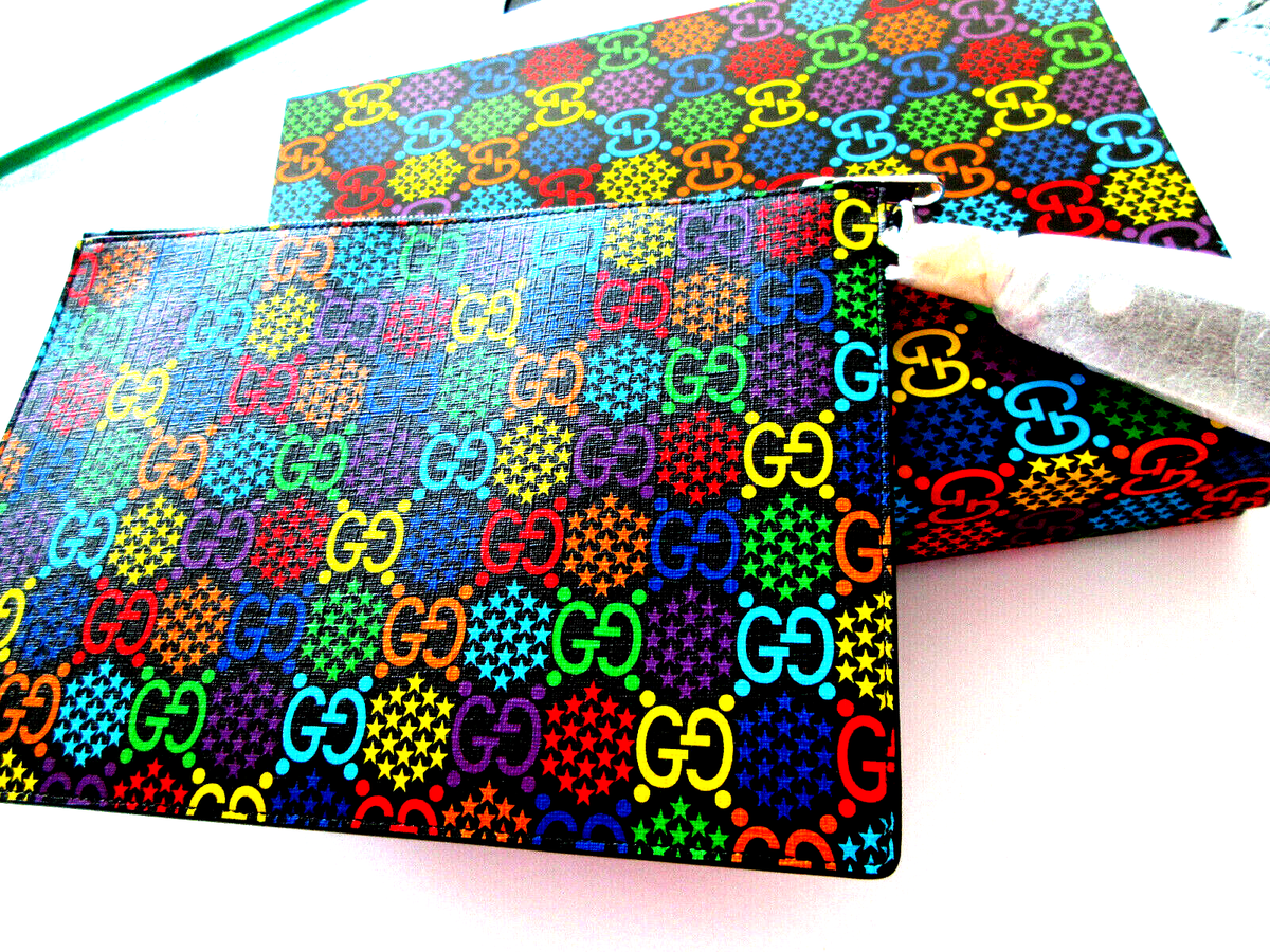Gucci Psychedelic GG Supreme Clutch/ Large Wristlet, W Gucci box