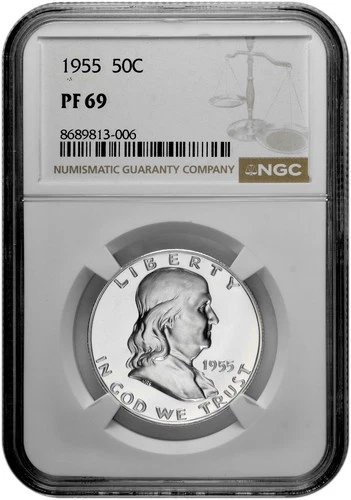 1955 50C Proof Silver Franklin Half Dollar NGC Graded PF 69 in New Holder