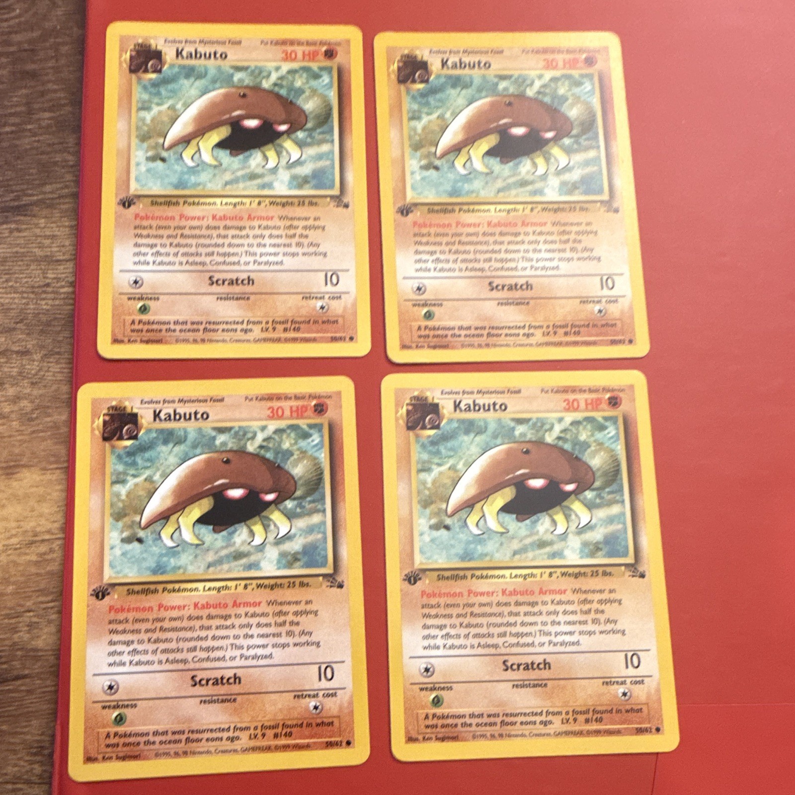 Pokémon TCG Kabuto Fossil 1st Edition Common - 4 Card Set MP