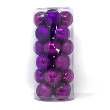 Allgala Christmas Balls 24-Pack, 2.33" Pre-Strung Shatterproof Ornaments, Purple
