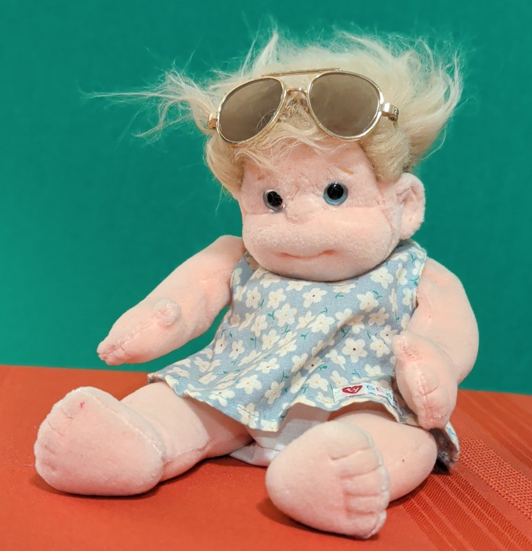Ty Beanie Kids Angel Plush Doll Blue Floral Dress Sunglasses Retired 1994
