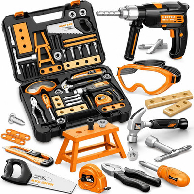Kids Tool Set with Electronic Toy Drill, 41 Realistic Toy Tools with Tool Box