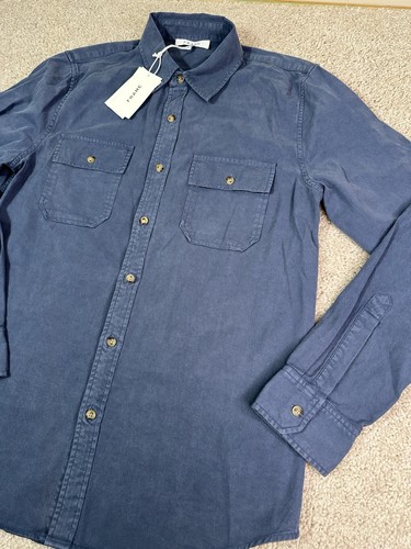 Frame Men’s Small Double Pocket Shirt Long Sleeve Button Blue • NEW - Picture 4 of 12