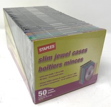 Staples Slim Jewel Cases CD/DVD 50 Count 40 Clear 10 Colors 5mm Thick - New