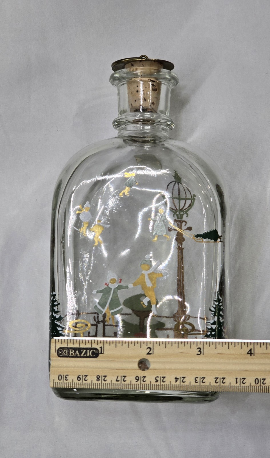 VTG Holmegaard Denmark Glass Bottle #288 Ice Skating Scene Christmas Decanter 