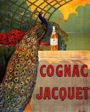 POSTER BLUE PEACOCK COGNAC JACQUET DRINK FRENCH LIQUOR VINTAGE REPRO FREE S/H