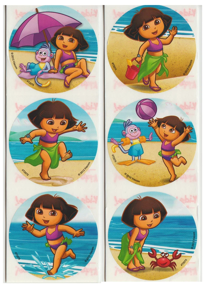 KIDS LOVE STICKERS 25 Dora at the Beach Stickers, 2.5" x 2.5" each, Party Favors