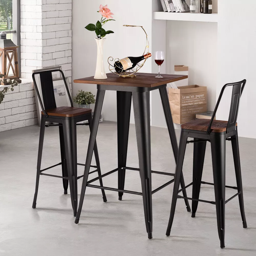 Kitchen Dining Table Chair Set Bistro Table Bar Breakfast High Stool With Back