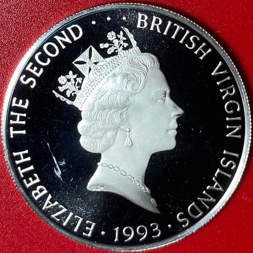 1993 BRITISH VIRGIN ISLANDS $25 SILVER PROOF LEATHERBACK SEA TURTLE JELLY FISH - Picture 5 of 6