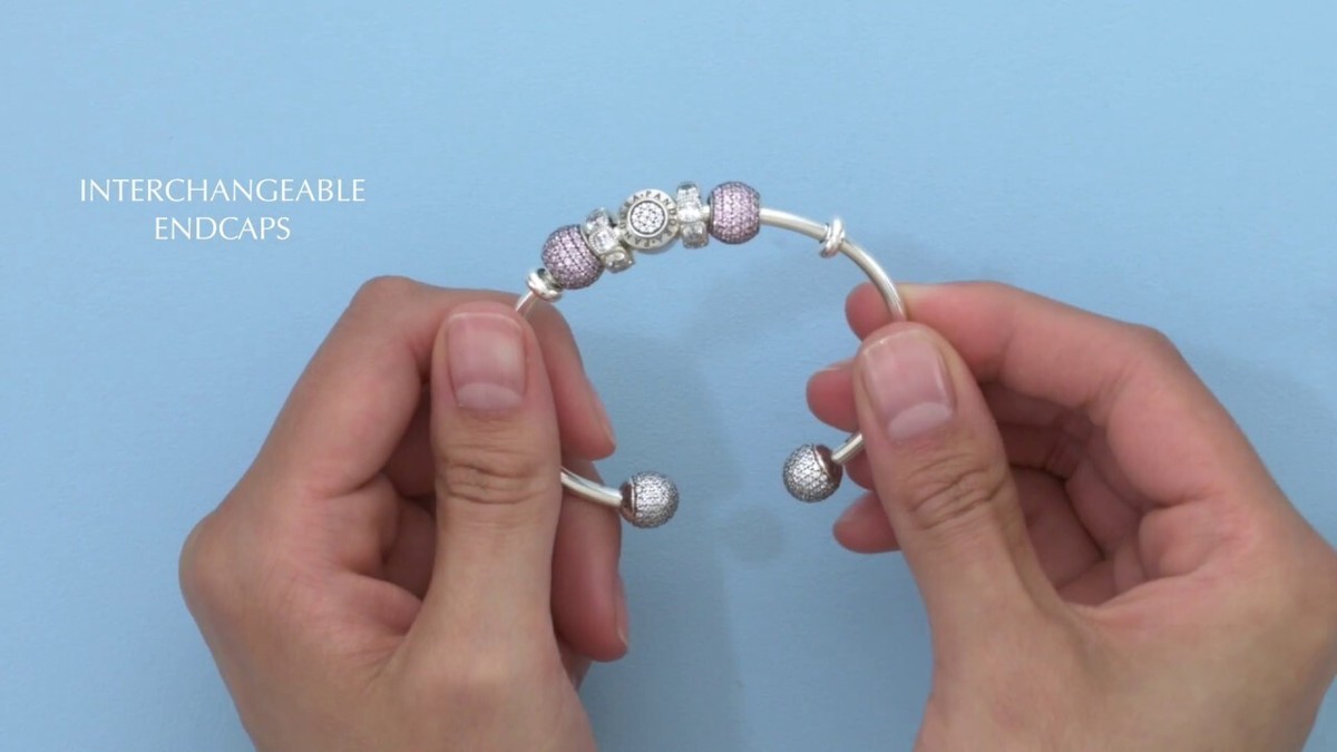 Authentic PANDORA Open Bangle Shimmering End Caps Clear CZ