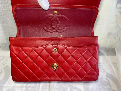 CHANEL Matelassé Double Flap Shoulder Bag CC Red Gold Chain Shoulder Bag JPN 129 - Picture 13 of 24